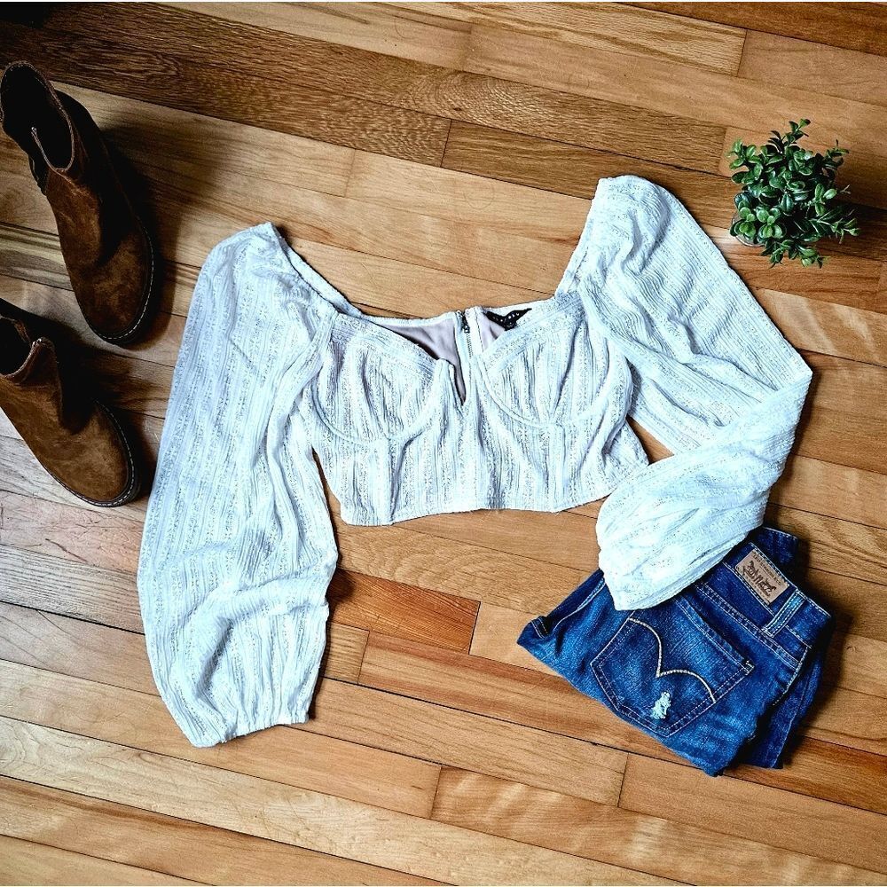 Blue Blush Lace White Crop Top